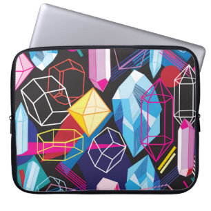 Colourful crystals, dark abstract background laptop sleeve