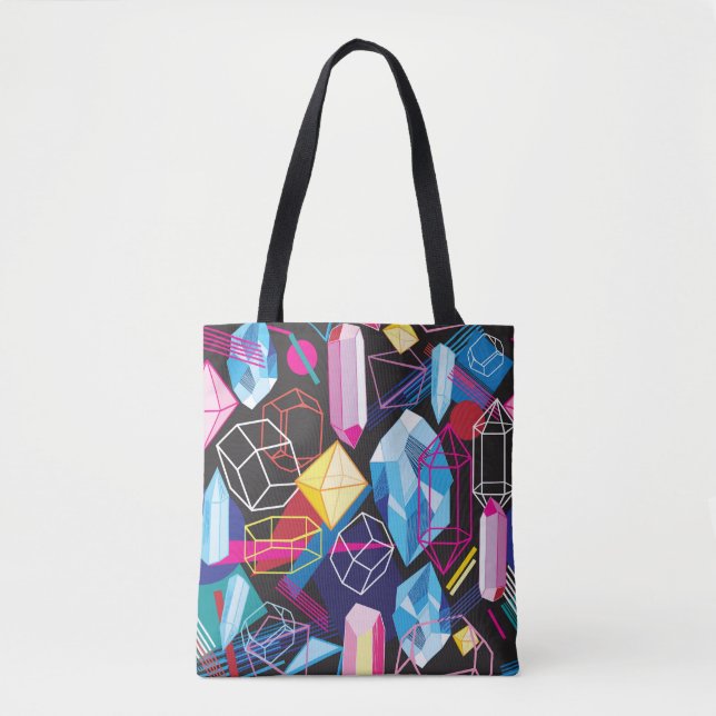 Colourful crystals, dark abstract background tote bag (Front)