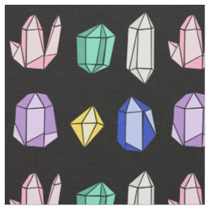 Colourful Crystals Pattern Black Fabric