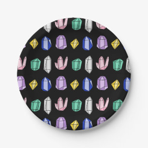Colourful Crystals Pattern Black Paper Plate