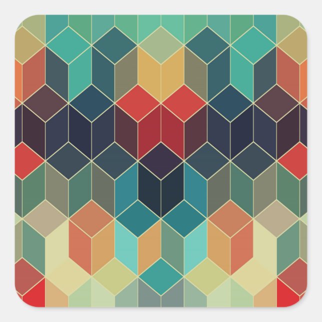 Colourful Cubes Geometric Pattern 2 Square Sticker (Front)
