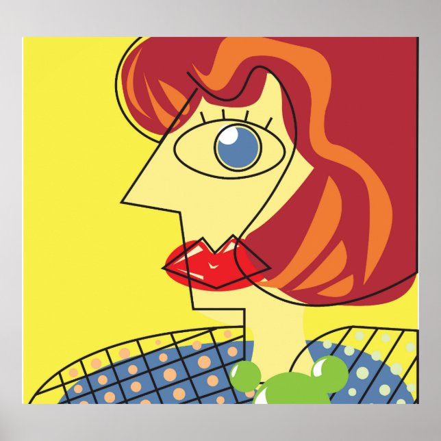 Colourful Cubism: Female Portrait Art. Poster (Front)