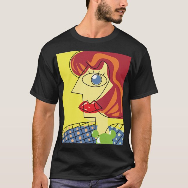 Colourful Cubism: Female Portrait Art. T-Shirt (Front)