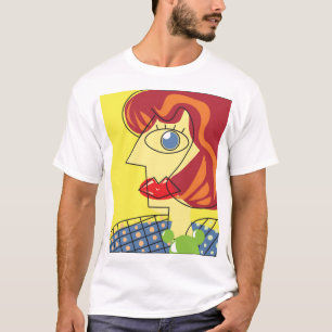 Colourful Cubism: Female Portrait Art. T-Shirt