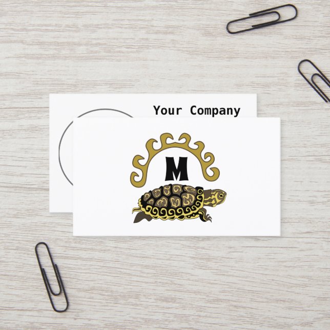 Colourful Cumberland Slider Turtle Monogram Business Card (Front/Back In Situ)