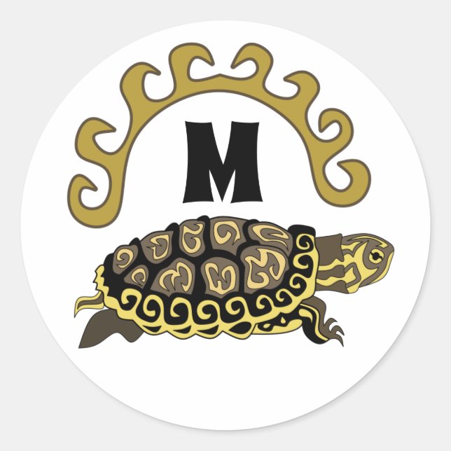 Colourful Cumberland Slider Turtle Monogram Classic Round Sticker (Front)