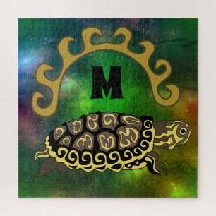 Colourful Cumberland Slider Turtle Monogram Jigsaw Puzzle