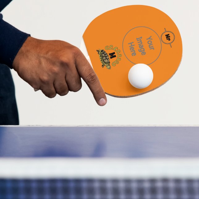 Colourful Cumberland Slider Turtle Monogram Ping Pong Paddle (Insitu)