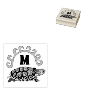 Colourful Cumberland Slider Turtle Monogram Rubber Stamp