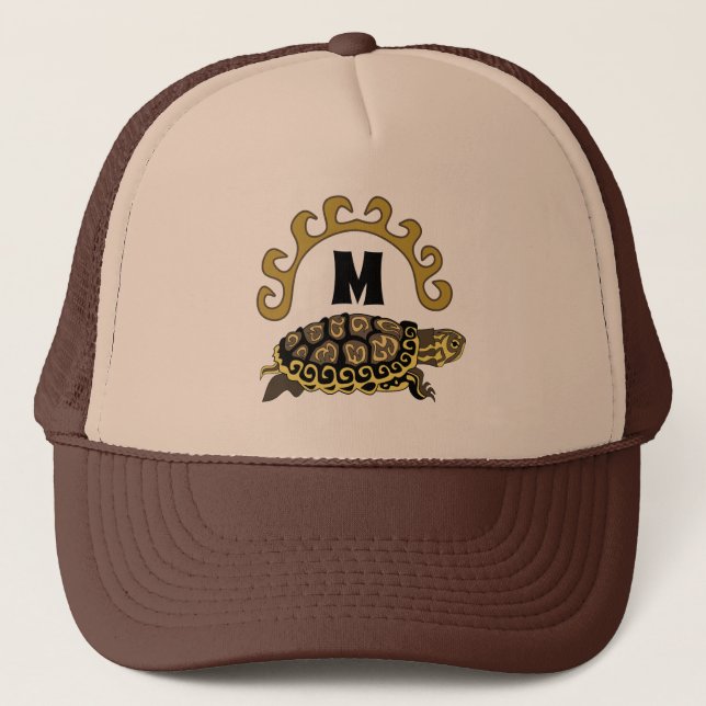 Colourful Cumberland Slider Turtle Monogram Trucker Hat (Front)