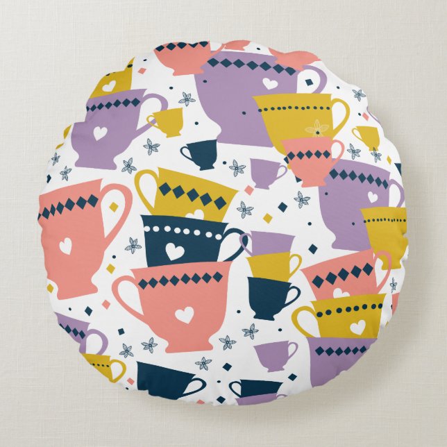 Colourful Cup Pattern Round Cushion (Front)