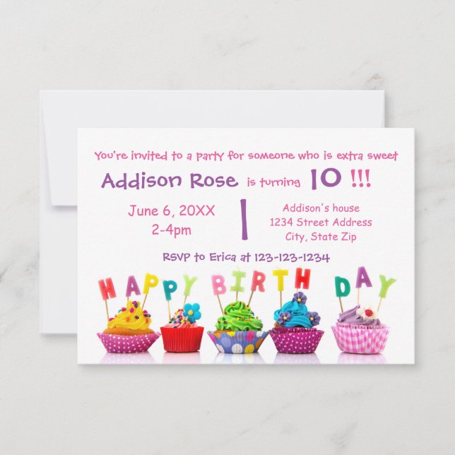 Colourful Cupcake - 3x5 Girl Birthday Card (Front)