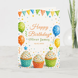 Colourful Cupcake Birthday Greeting Card