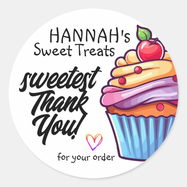 Colourful Cupcake Cherry on Top Thank You for Orde Classic Round Sticker (Front)