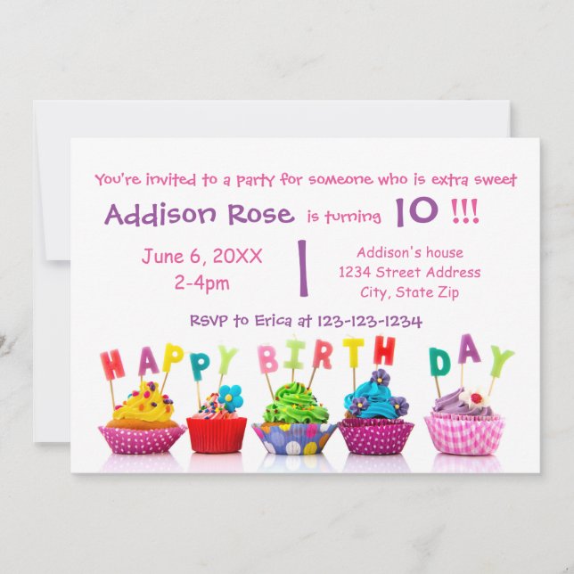 Colourful Cupcake - Girl Birthday Card (Front)