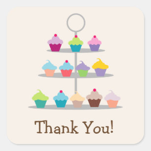 Colourful Cupcake Tree Thank You Square Sticker