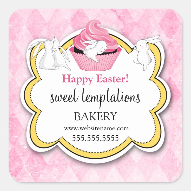 Colourful Cupcake Whimsical Bunnies Square Sticker (Front)