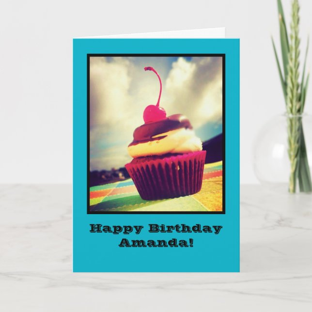 Colourful Cupcake with Cherry on Top Card (Front)
