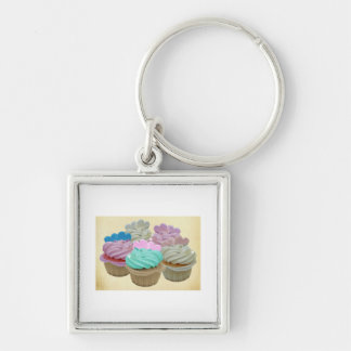 Colourful cupcakes and hearts key ring