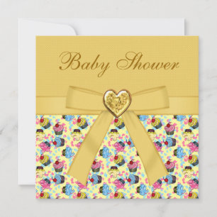 Colourful Cupcakes Elegant Neutral Baby Shower Invitation