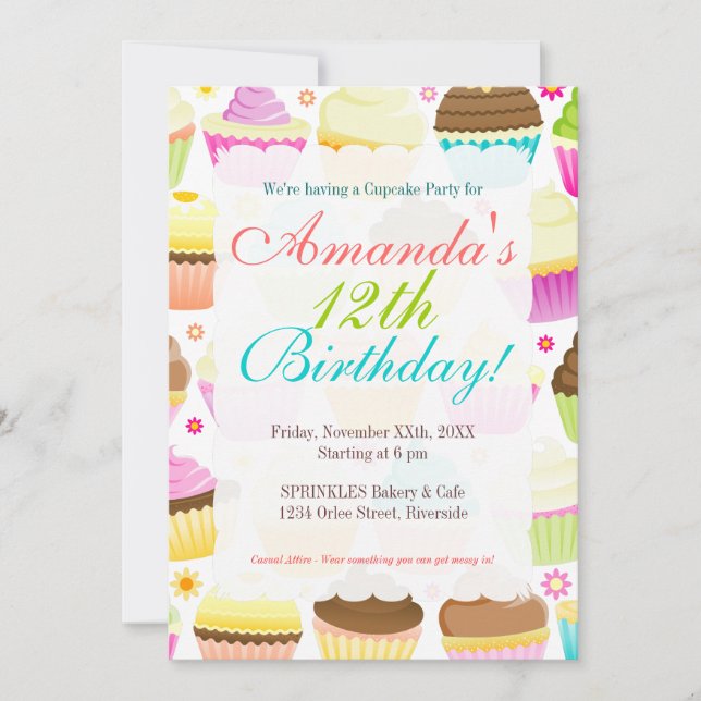 Colourful Cupcakes Invitation (Front)