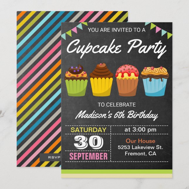 Colourful Cupcakes Kids Birthday Party Invitation (Front/Back)