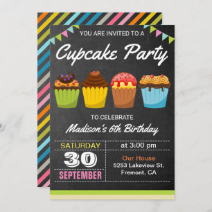Colourful Cupcakes Kids Birthday Party Invitation