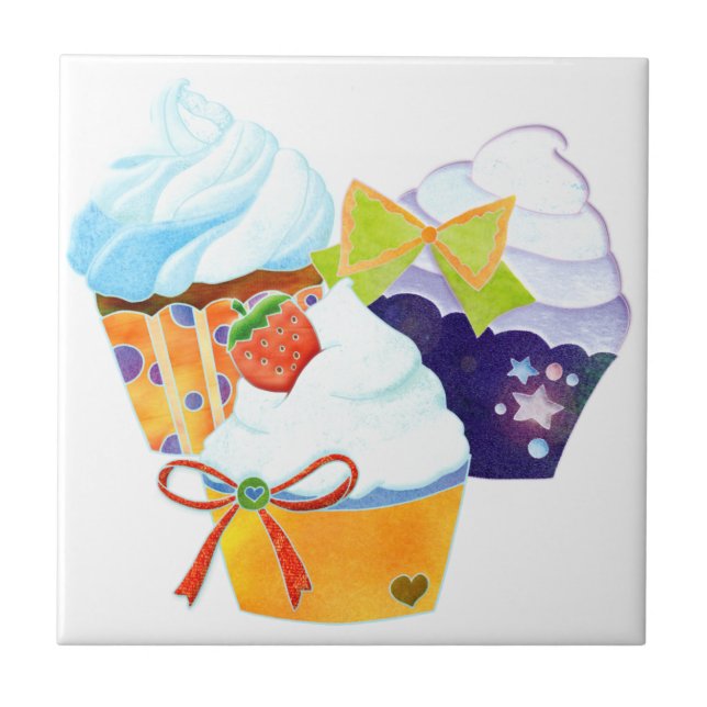 Colourful Cupcakes Kitchen Trivet Deco Tiles (Front)