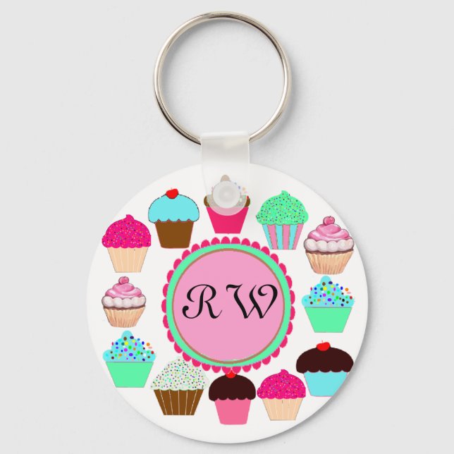 Colourful Cupcakes - Personalised Key Ring (Front)