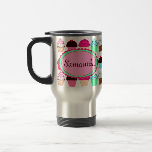 Colourful Cupcakes - Personalised Travel Mug (Left)