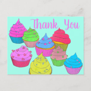 Colourful Cupcakes Thank You 2 Postcard