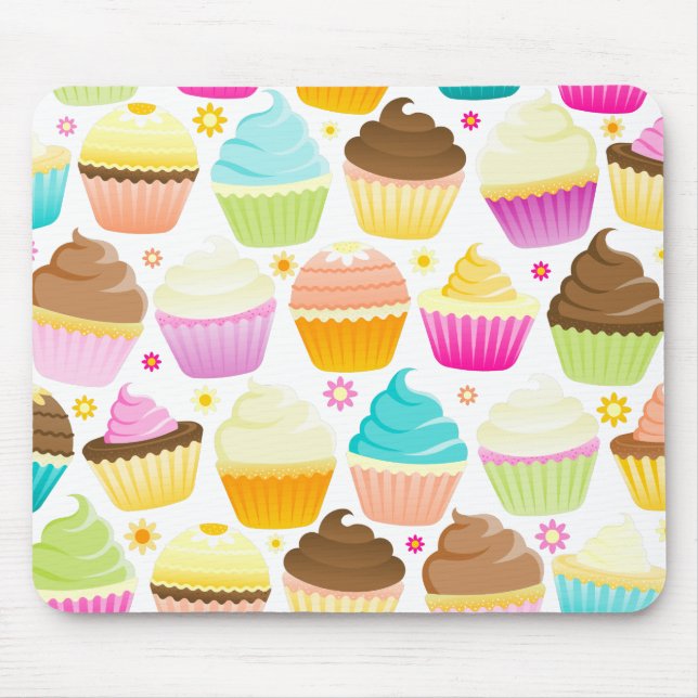 Colourful Cupcakes (White) Mouse Mat (Front)