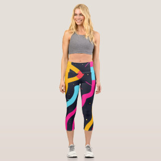Colourful curved forms on black capri leggings