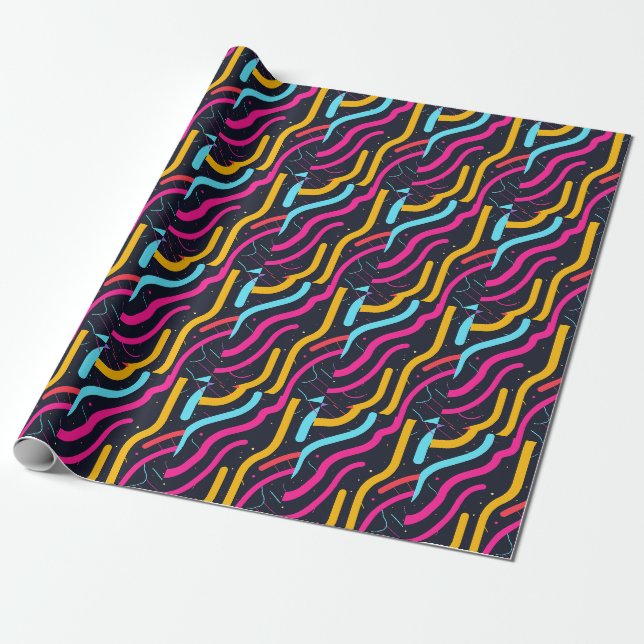 Colourful curved forms on black wrapping paper (Unrolled)