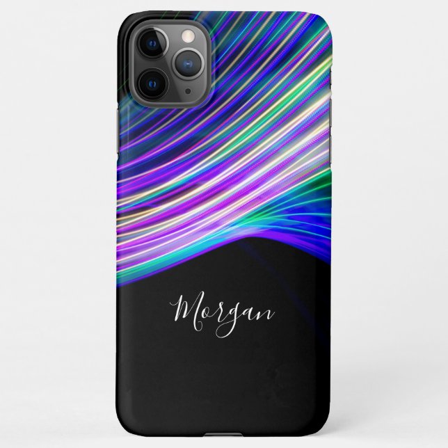 Colourful Curved Light, Name in White Script iPhone Case (Back)