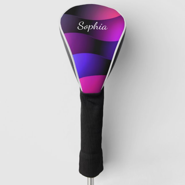 Colourful Curved Shapes, White Script Name Golf Head Cover (Front)