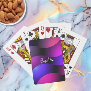Colourful Curved Shapes, White Script Name Playing Cards