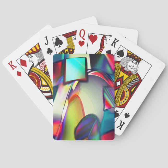 Colourful curved squares and circles with metallic playing cards (Back)