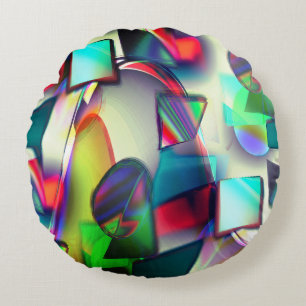 Colourful curved squares and circles with metallic round cushion