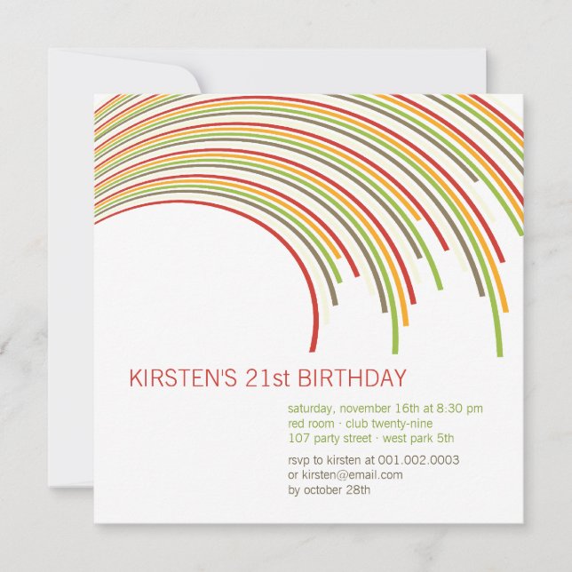 Colourful Curved Stripes Modern 21st Birthday Part Invitation (Front)