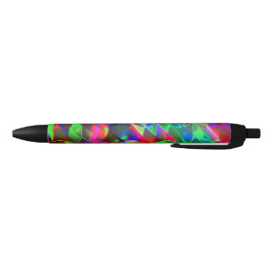 Colourful curved triangles or coloured undulations black ink pen
