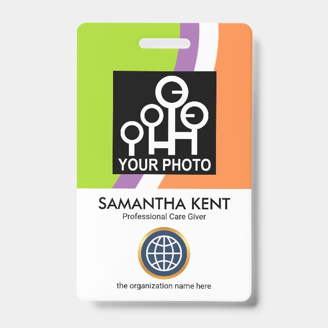 Colourful Curved Waves Employee Photo ID Badge (Front)