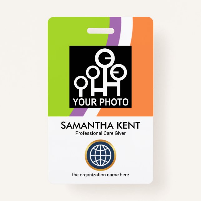 Colourful Curved Waves Employee Photo ID ID Badge (Front)