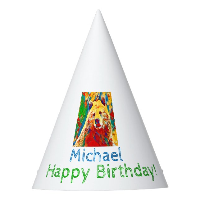 Colourful Custom Bear Birthday Party Hat (Front)