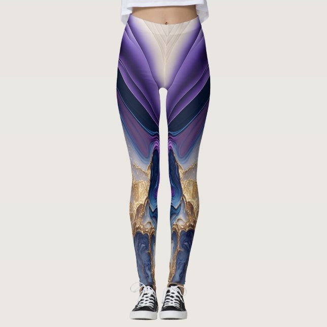 Colourful Custom Branded Abstract Watercolor  Leggings (Front)