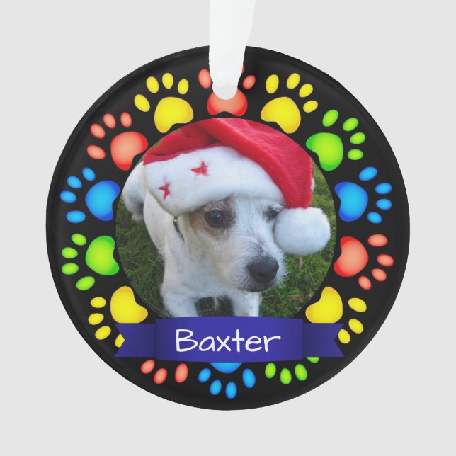 Colourful Custom Christmas Pet Photo Ornament (Front)