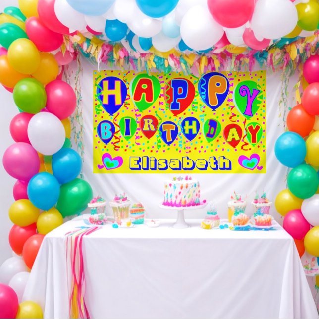 Colourful custom name happy birthday banner (Colorful happy birthday banner, the perfect way to make someone feel extra special on their big day!)