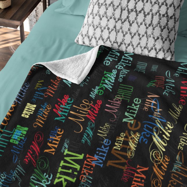 Colourful Custom Names on Black Fleece Blanket (Creator Uploaded)