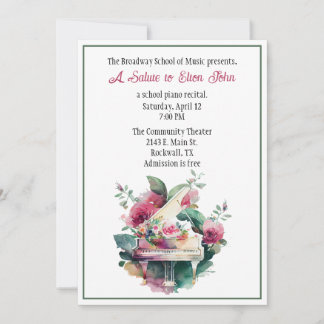 Colourful Custom Piano Recital Invitation