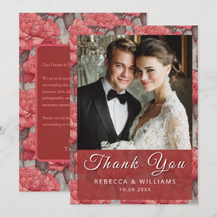 Colourful Custom Pink Carnation Floral Beach Weddi Thank You Card